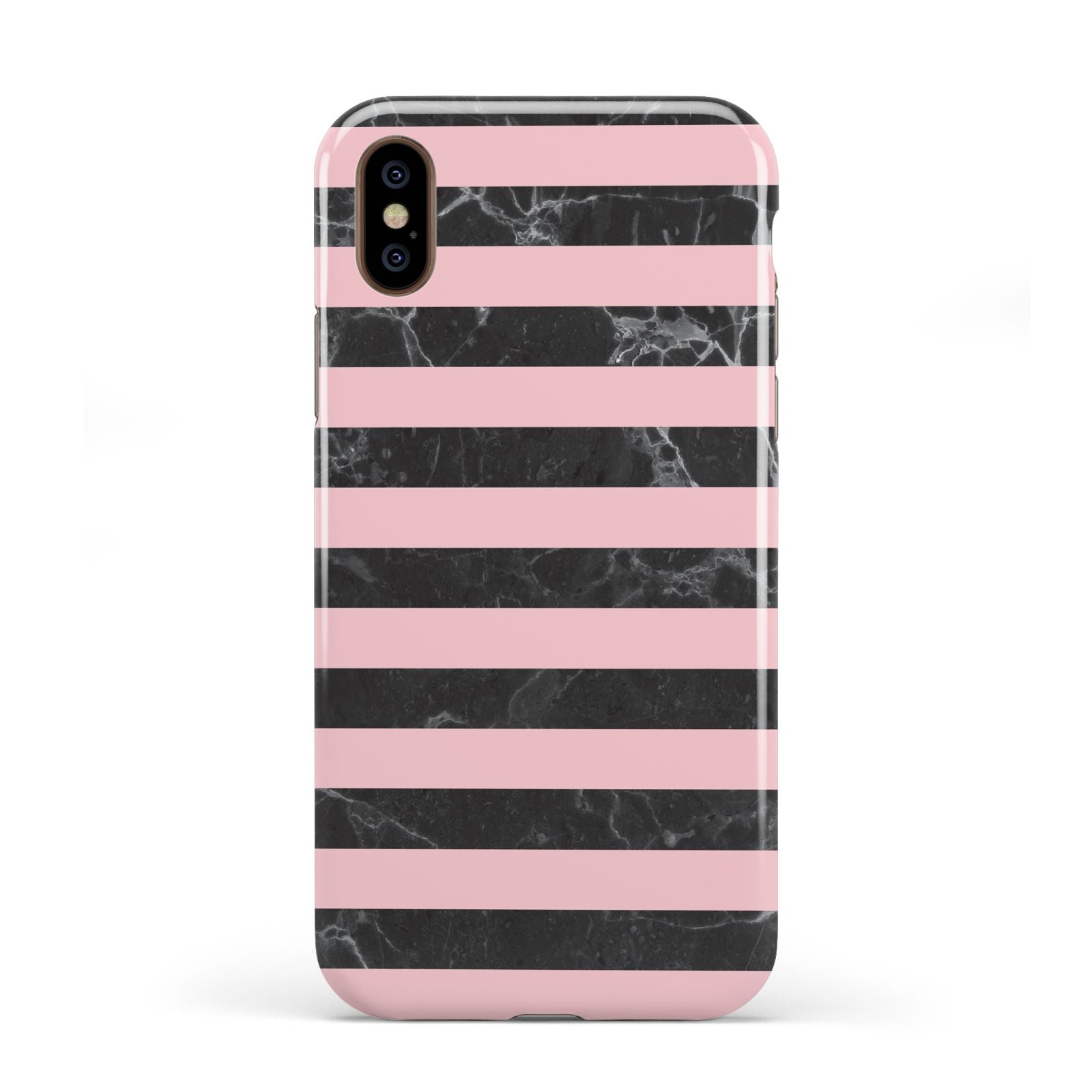 Marble Black Pink Striped Apple iPhone XS 3D Tough