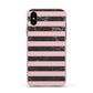 Marble Black Pink Striped Apple iPhone Xs Impact Case Pink Edge on Black Phone