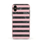 Marble Black Pink Striped Apple iPhone Xs Impact Case Pink Edge on Gold Phone