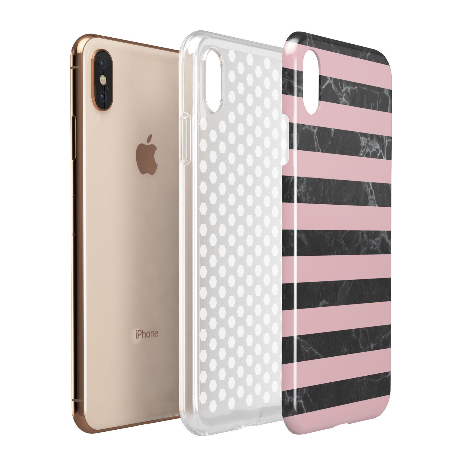Marble Black Pink Striped Apple iPhone Xs Max 3D Tough Case Expanded View