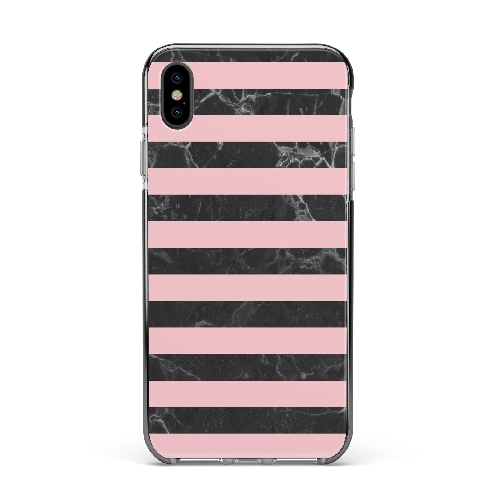 Marble Black Pink Striped Apple iPhone Xs Max Impact Case Black Edge on Black Phone