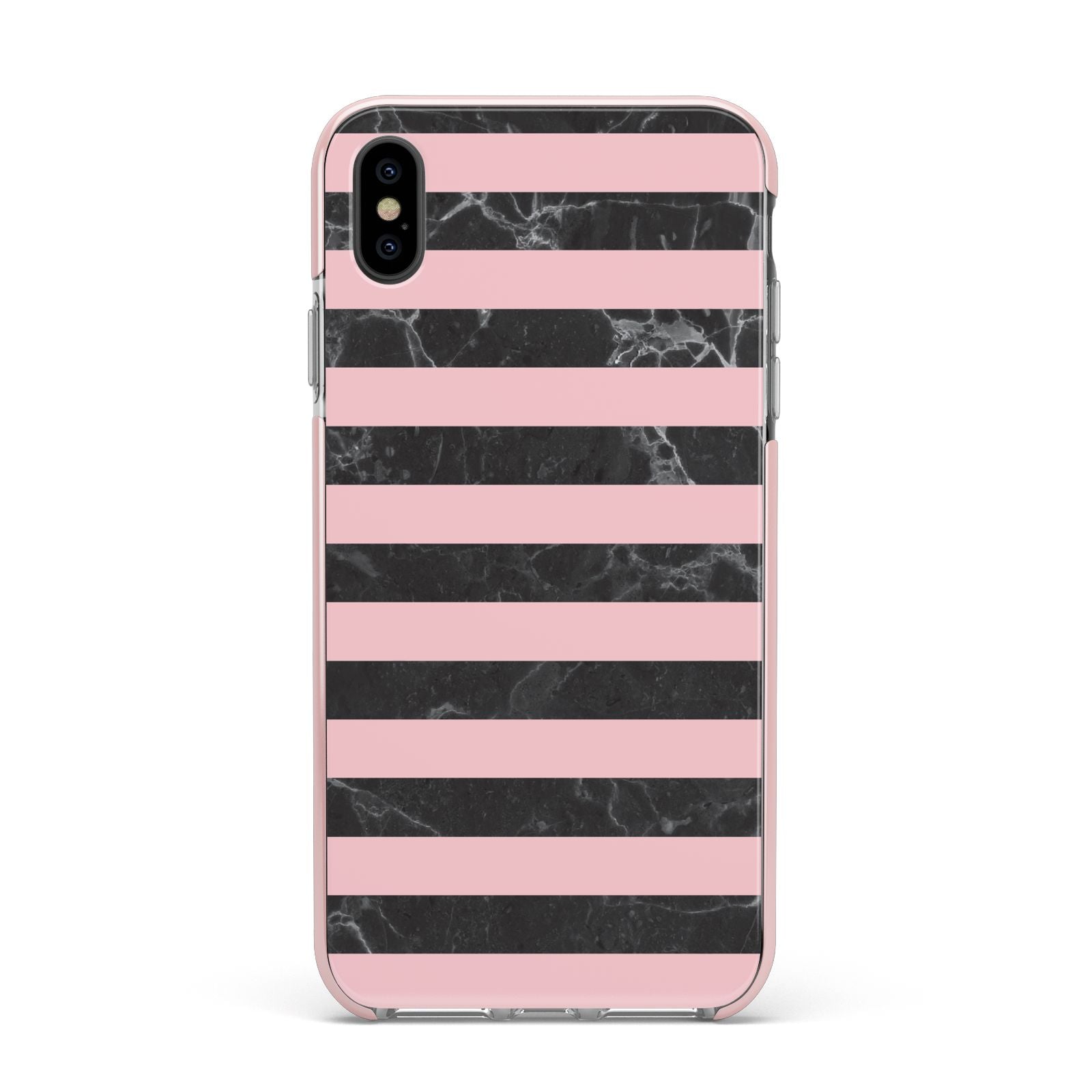 Marble Black Pink Striped Apple iPhone Xs Max Impact Case Pink Edge on Black Phone