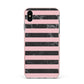 Marble Black Pink Striped Apple iPhone Xs Max Impact Case Pink Edge on Silver Phone