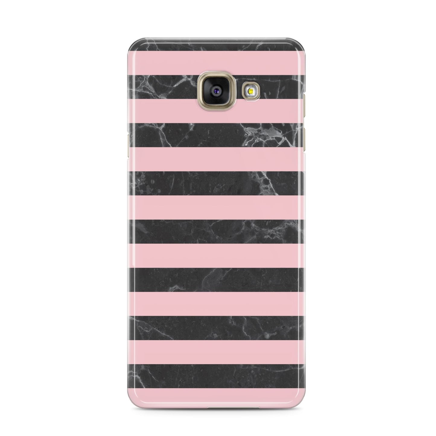 Marble Black Pink Striped Samsung Galaxy A3 2016 Case on gold phone