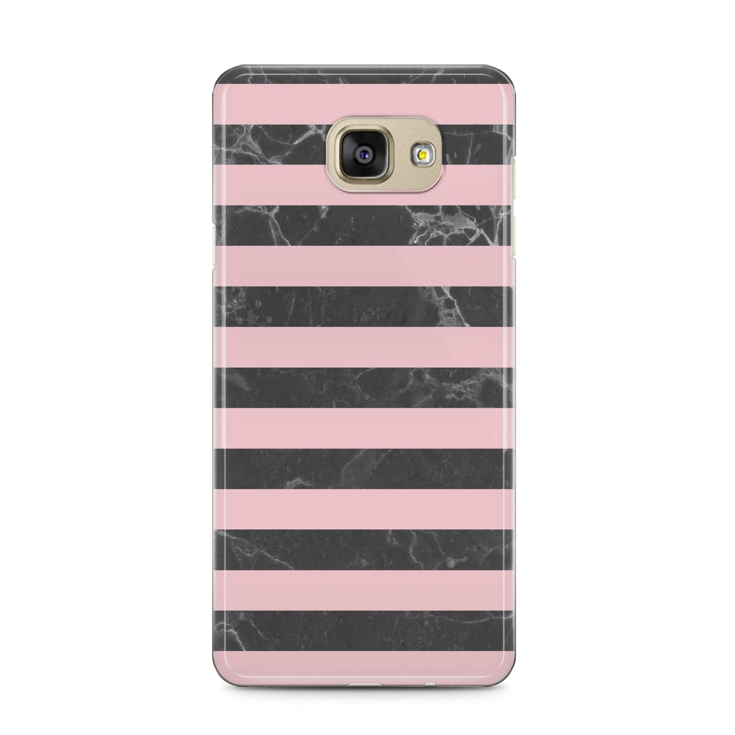 Marble Black Pink Striped Samsung Galaxy A5 2016 Case on gold phone