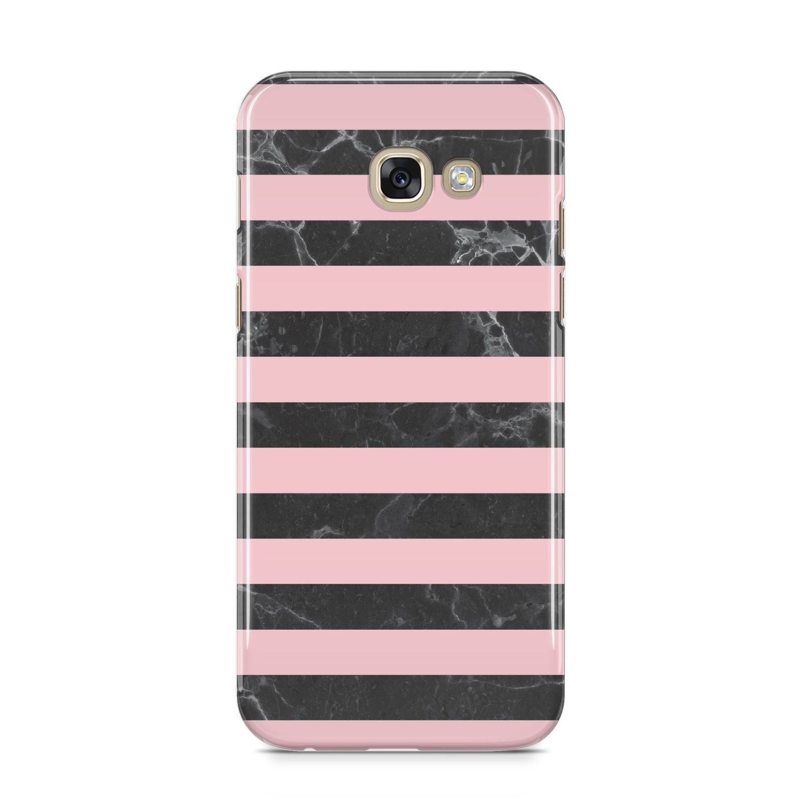 Marble Black Pink Striped Samsung Galaxy A5 2017 Case on gold phone