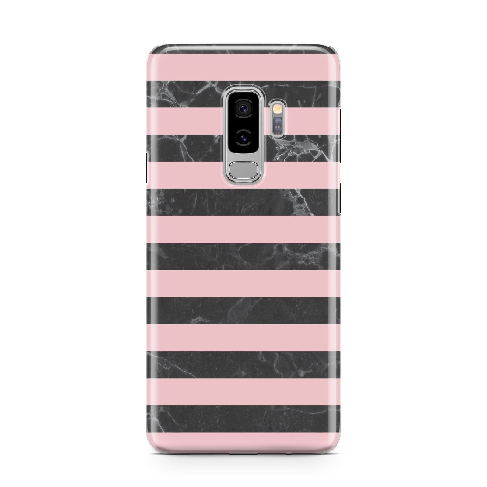 Marble Black Pink Striped Samsung Galaxy S9 Plus Case on Silver phone