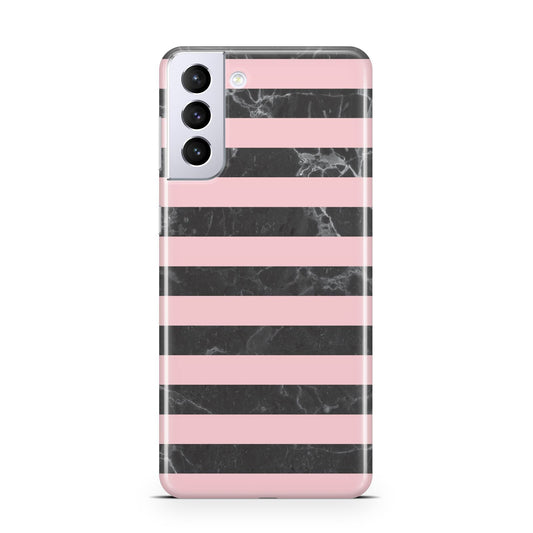 Marble Black Pink Striped Samsung S21 Plus Phone Case