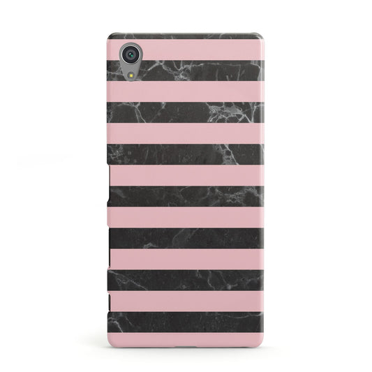 Marble Black Pink Striped Sony Xperia Case