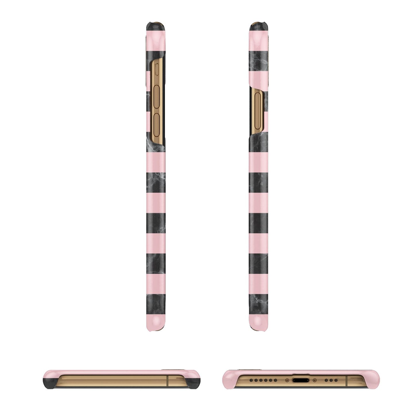 Marble Black Pink Striped iPhone 11 3D Snap Case Angle Images