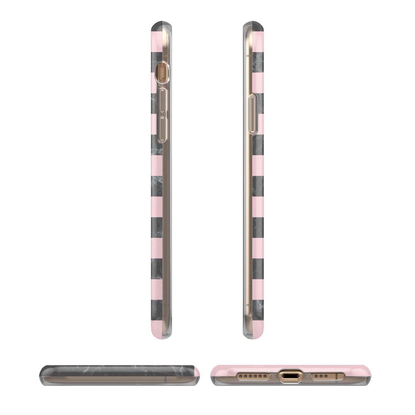 Marble Black Pink Striped iPhone 11 3D Tough Case Angle Images