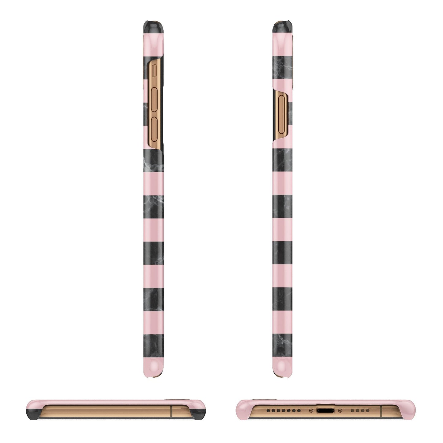 Marble Black Pink Striped iPhone 11 Pro Max 3D Snap Case Angle Images
