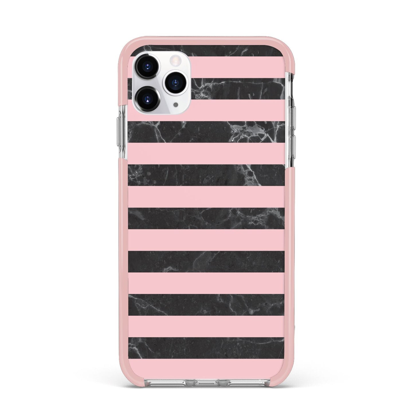 Marble Black Pink Striped iPhone 11 Pro Max Impact Pink Edge Case