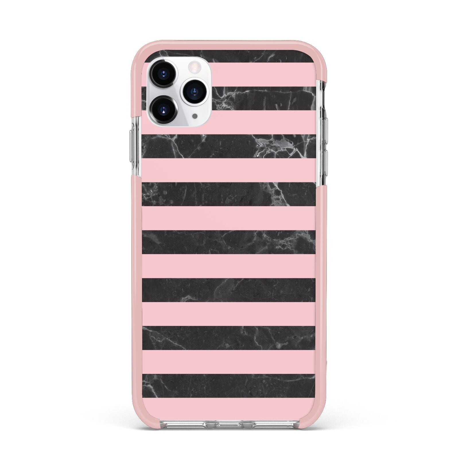 Marble Black Pink Striped iPhone 11 Pro Max Impact Pink Edge Case