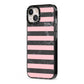 Marble Black Pink Striped iPhone 13 Black Impact Case Side Angle on Silver phone