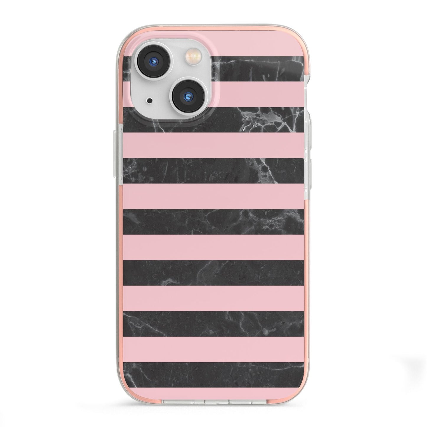 Marble Black Pink Striped iPhone 13 Mini TPU Impact Case with Pink Edges