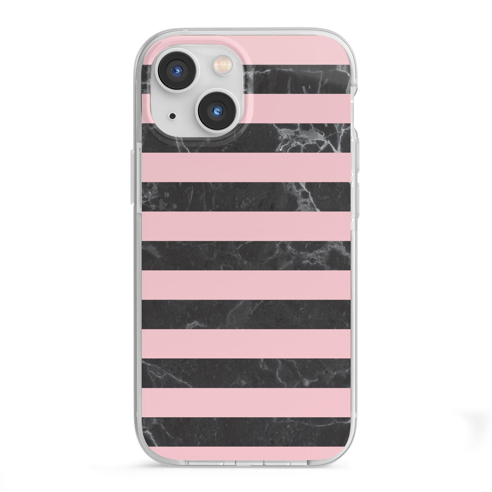 Marble Black Pink Striped iPhone 13 Mini TPU Impact Case with White Edges