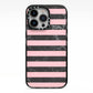 Marble Black Pink Striped iPhone 13 Pro Black Impact Case on Silver phone