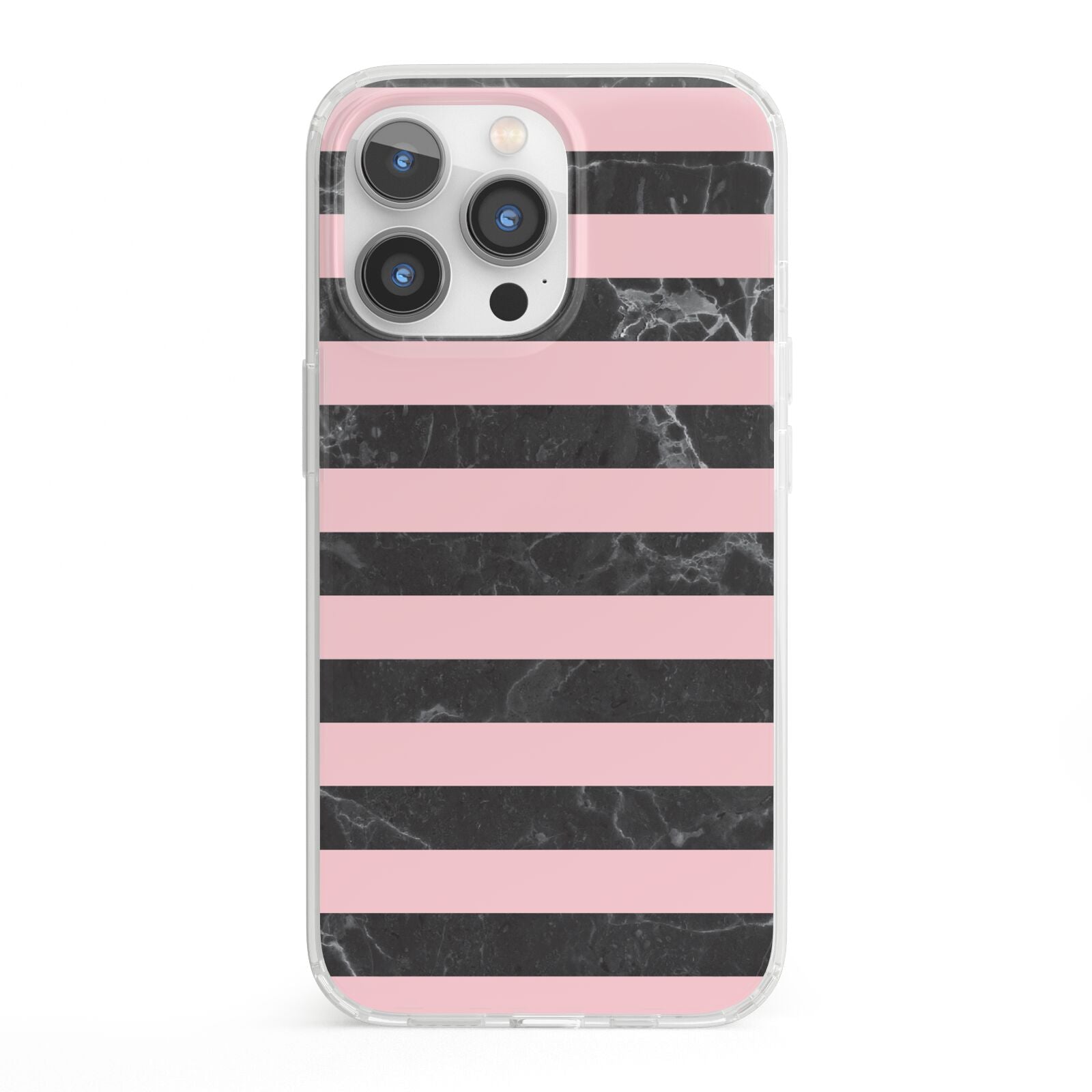 Marble Black Pink Striped iPhone 13 Pro Clear Bumper Case