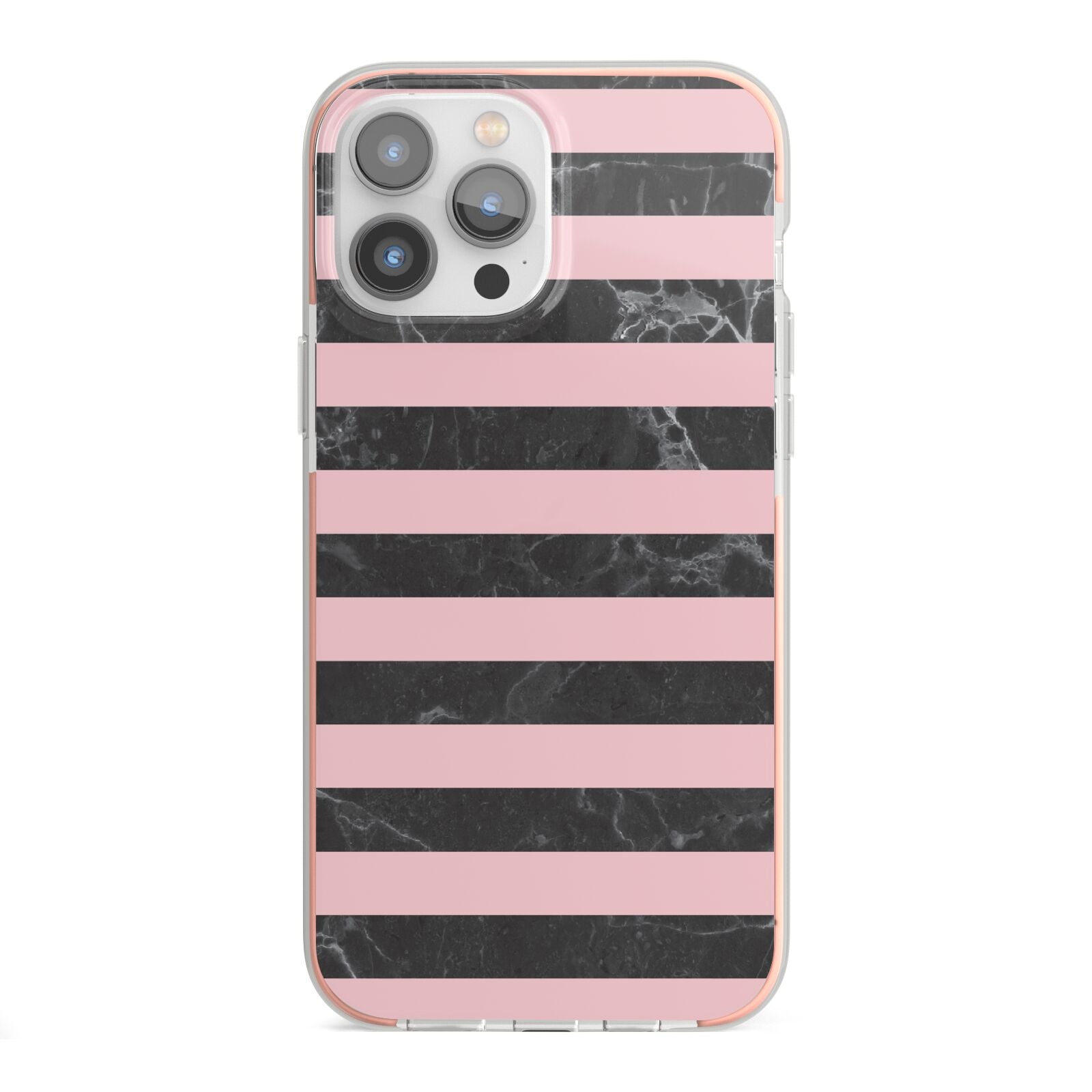 Marble Black Pink Striped iPhone 13 Pro Max TPU Impact Case with Pink Edges