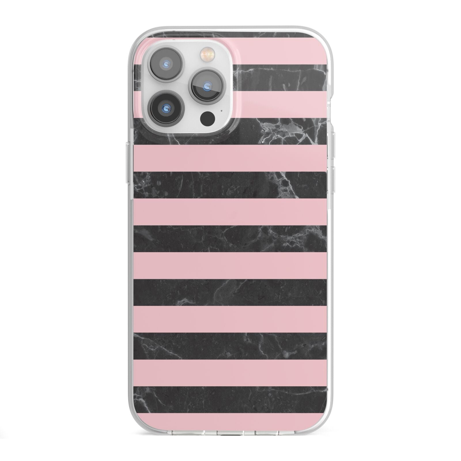 Marble Black Pink Striped iPhone 13 Pro Max TPU Impact Case with White Edges