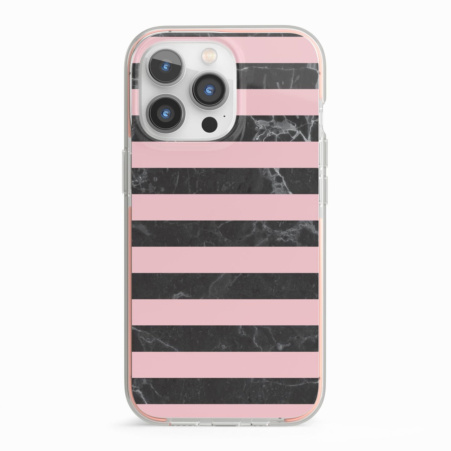 Marble Black Pink Striped iPhone 13 Pro TPU Impact Case with Pink Edges