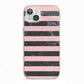 Marble Black Pink Striped iPhone 13 TPU Impact Case with Pink Edges