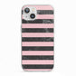 Marble Black Pink Striped iPhone 13 TPU Impact Case with White Edges