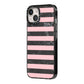 Marble Black Pink Striped iPhone 14 Black Impact Case Side Angle on Silver phone