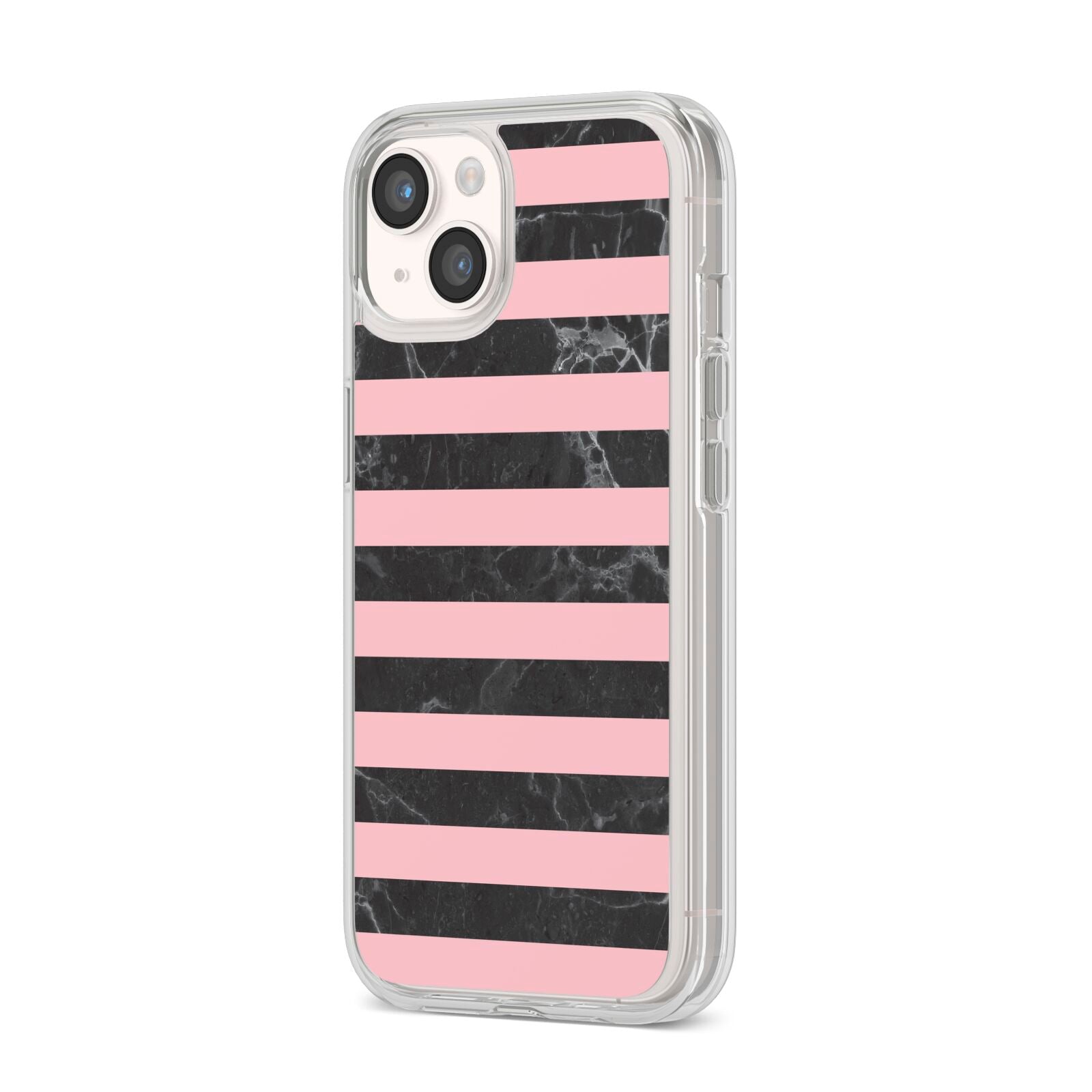 Marble Black Pink Striped iPhone 14 Clear Tough Case Starlight Angled Image