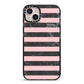 Marble Black Pink Striped iPhone 14 Plus Black Impact Case on Silver phone