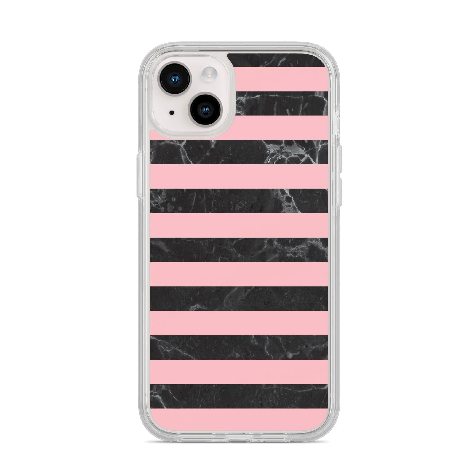 Marble Black Pink Striped iPhone 14 Plus Clear Tough Case Starlight