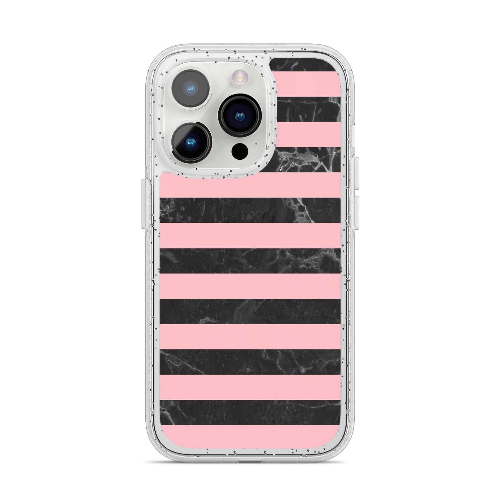 Marble Black Pink Striped iPhone 14 Pro Glitter Tough Case Silver