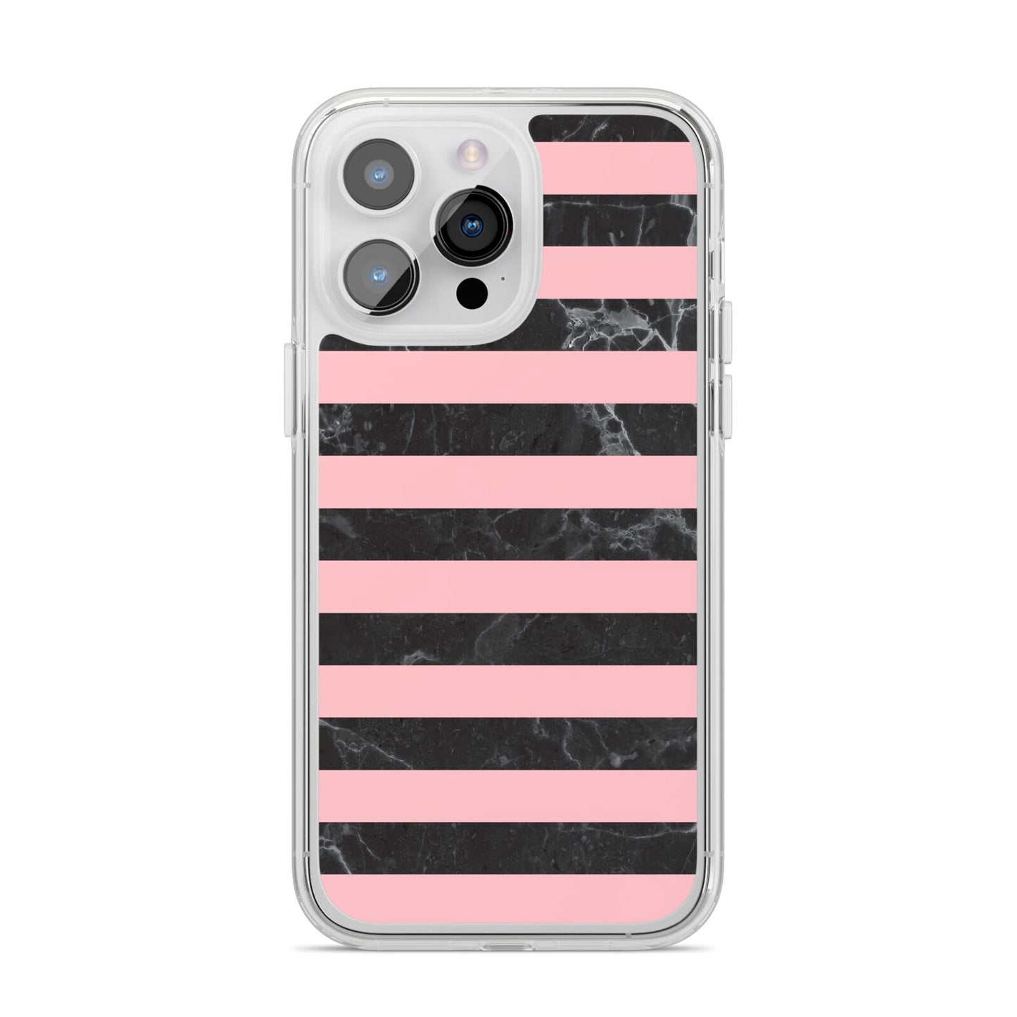 Marble Black Pink Striped iPhone 14 Pro Max Clear Tough Case Silver