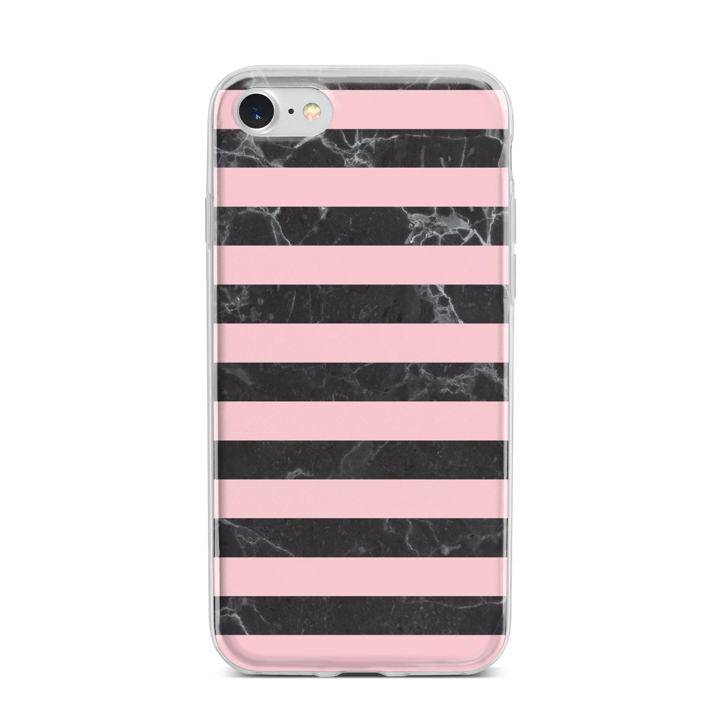Marble Black Pink Striped iPhone 7 Bumper Case on Silver iPhone