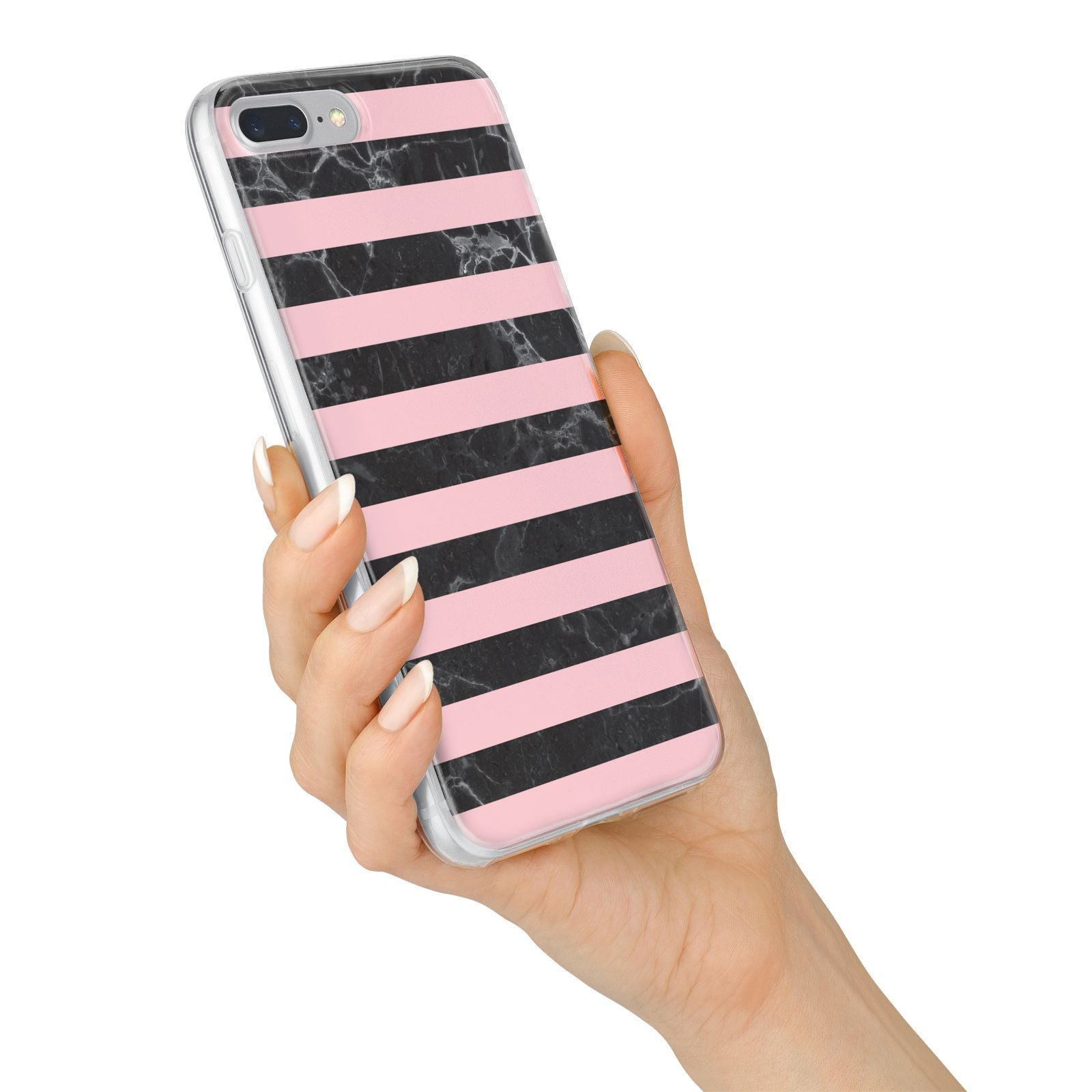 Marble Black Pink Striped iPhone 7 Plus Bumper Case on Silver iPhone Alternative Image