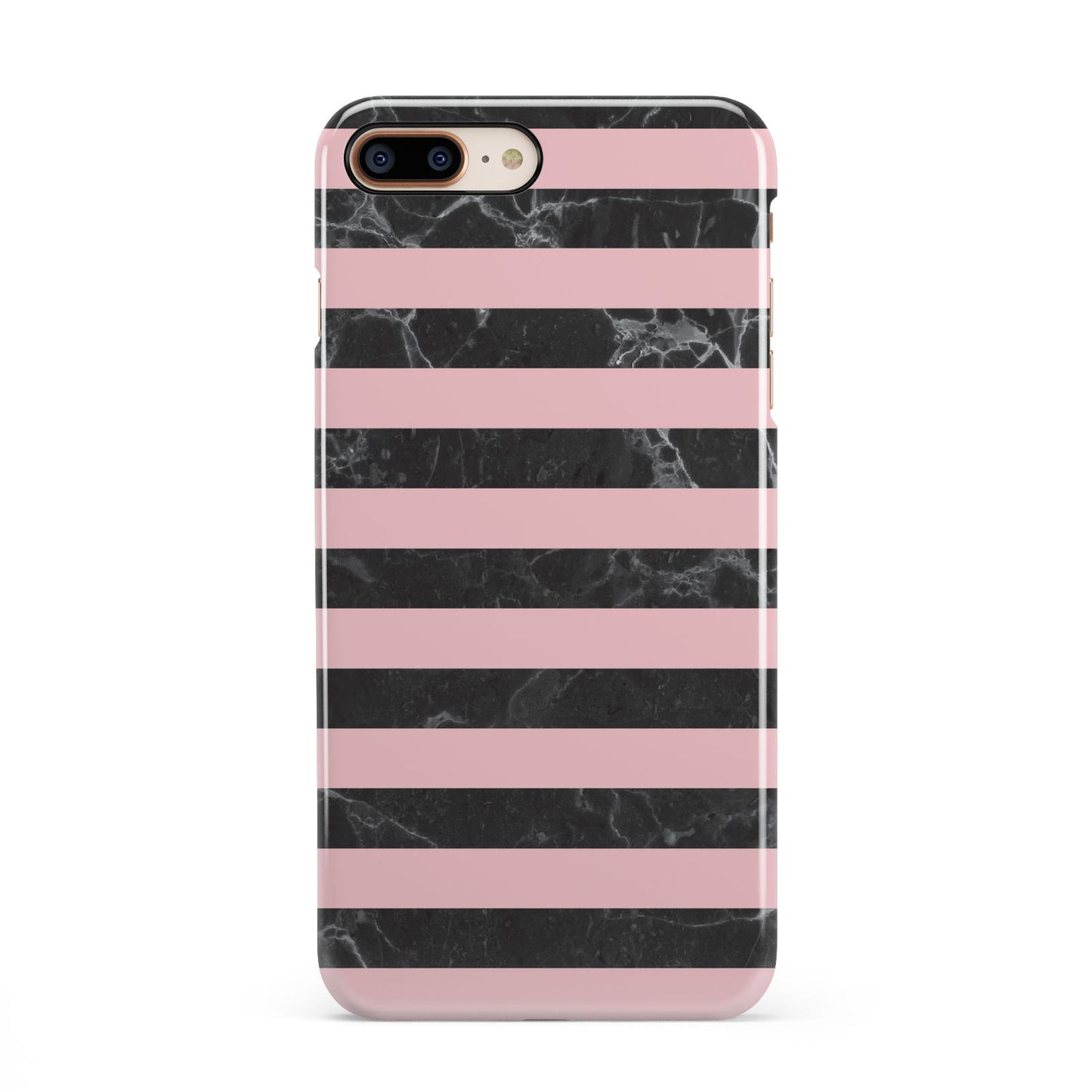 Marble Black Pink Striped iPhone 8 Plus 3D Snap Case on Gold Phone