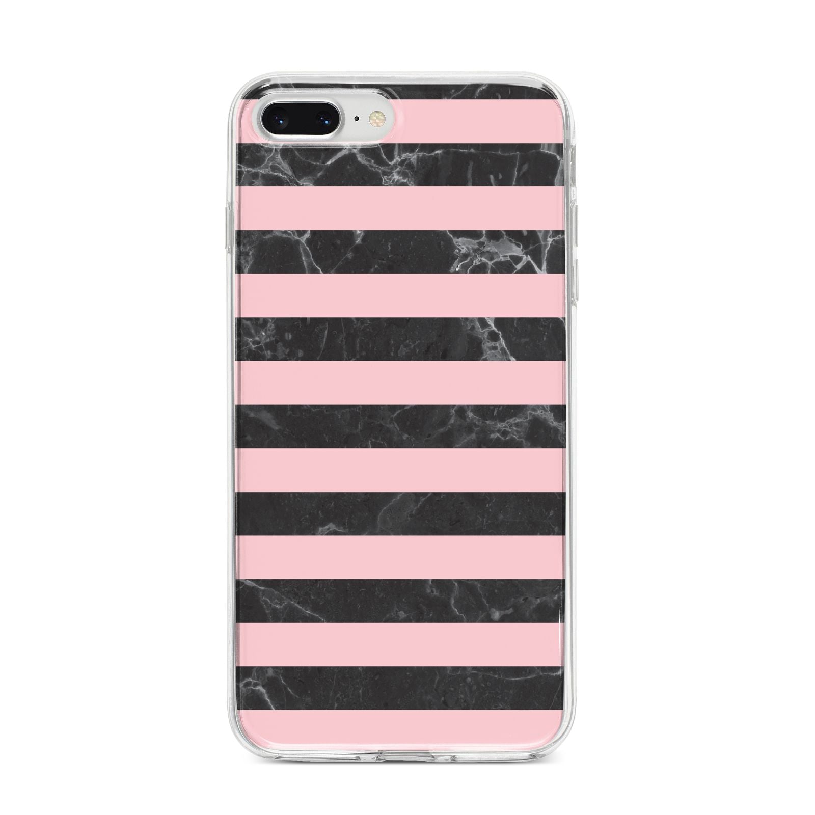Marble Black Pink Striped iPhone 8 Plus Bumper Case on Silver iPhone