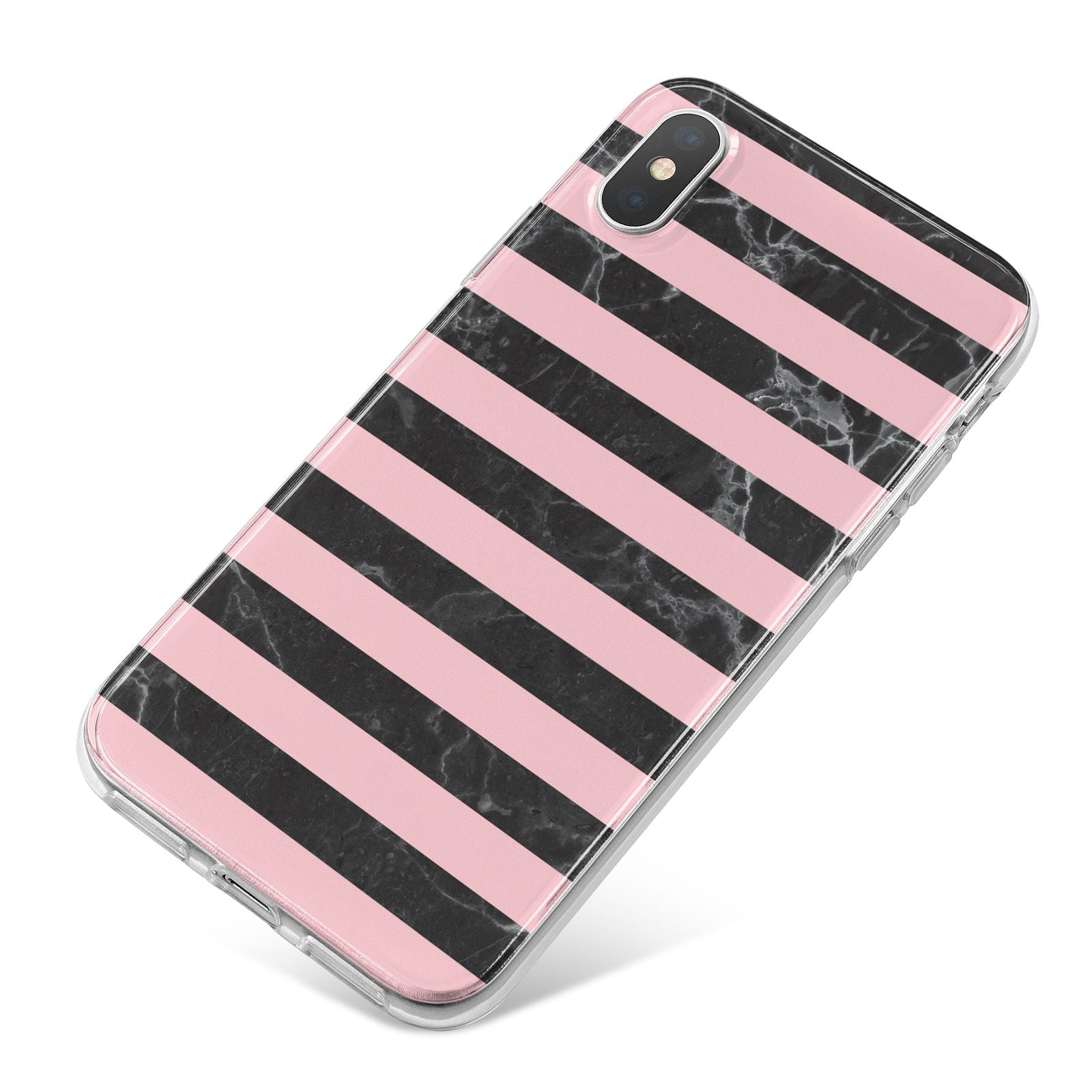 Marble Black Pink Striped iPhone X Bumper Case on Silver iPhone