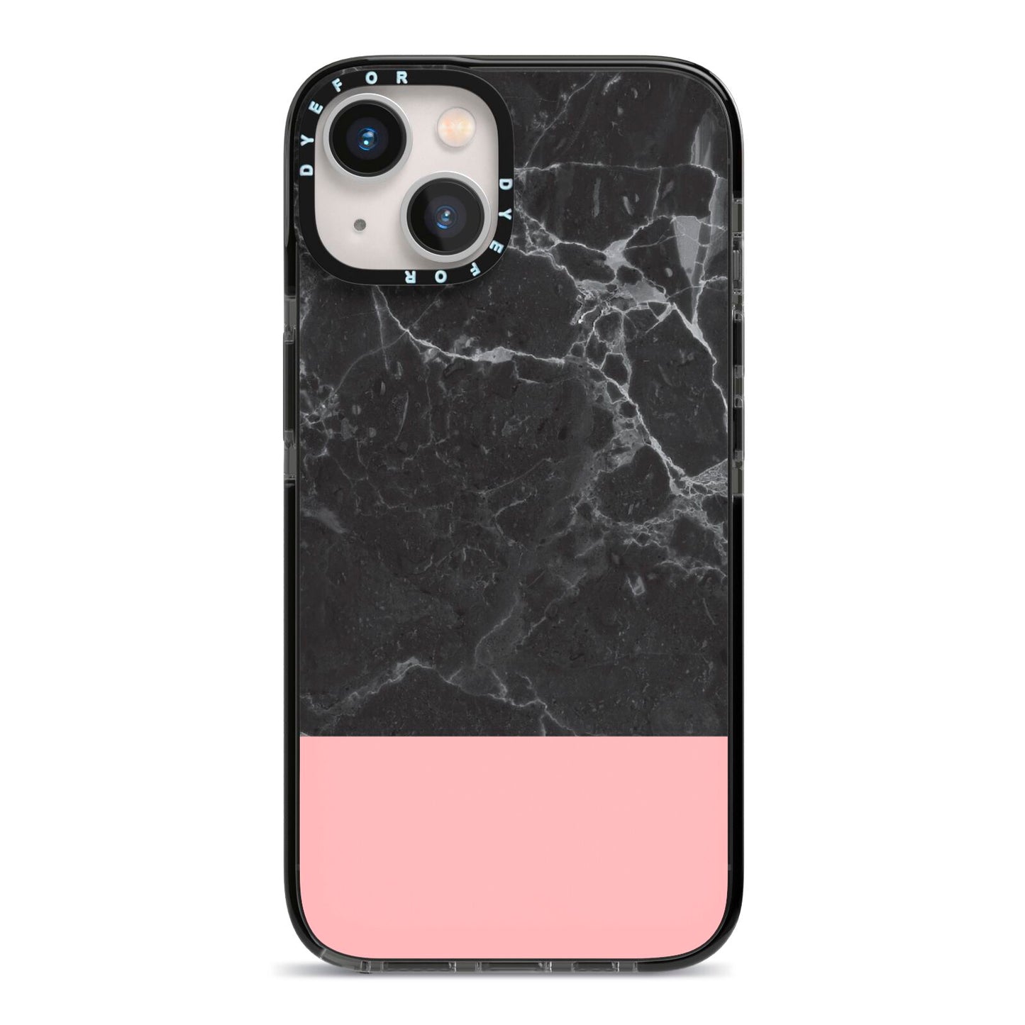 Marble Black Pink iPhone 13 Black Impact Case on Silver phone