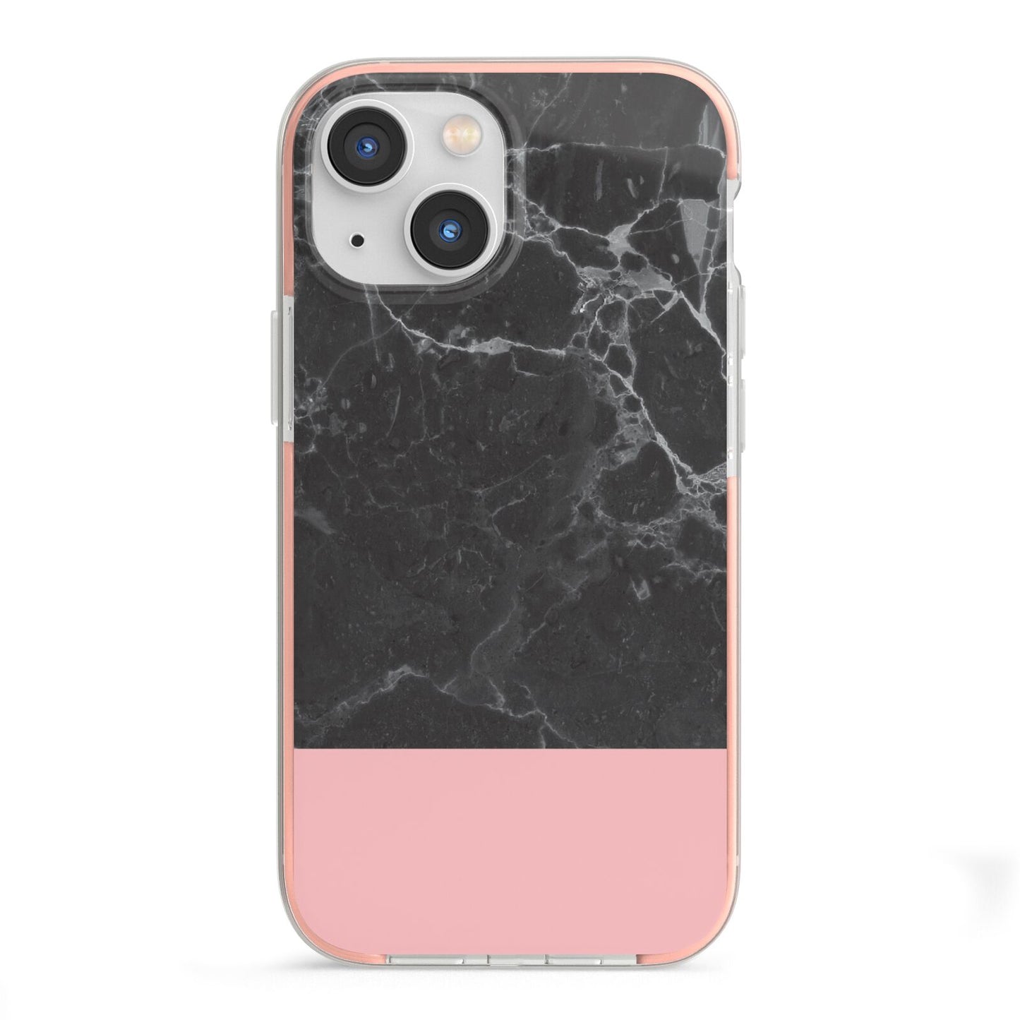 Marble Black Pink iPhone 13 Mini TPU Impact Case with Pink Edges