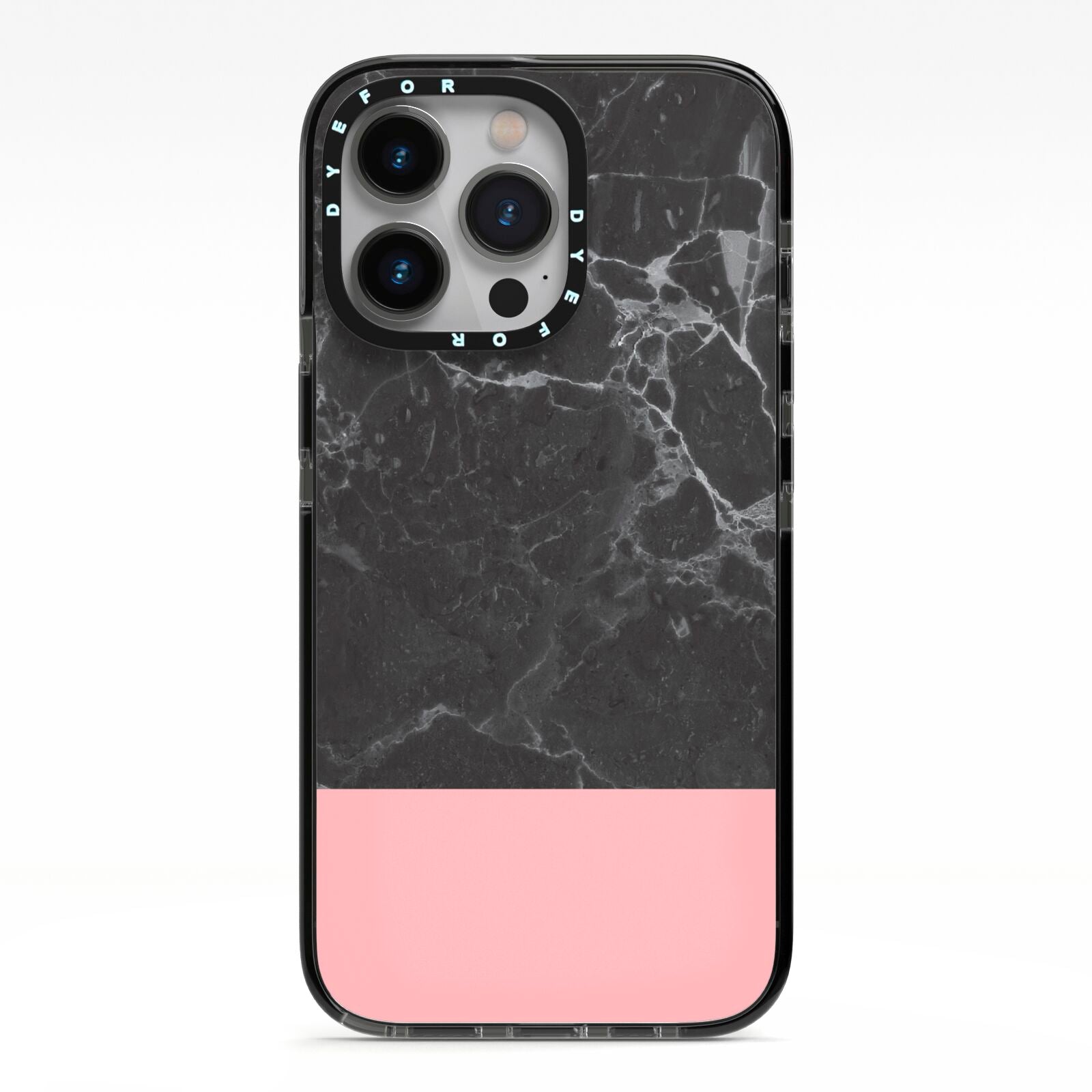 Marble Black Pink iPhone 13 Pro Black Impact Case on Silver phone