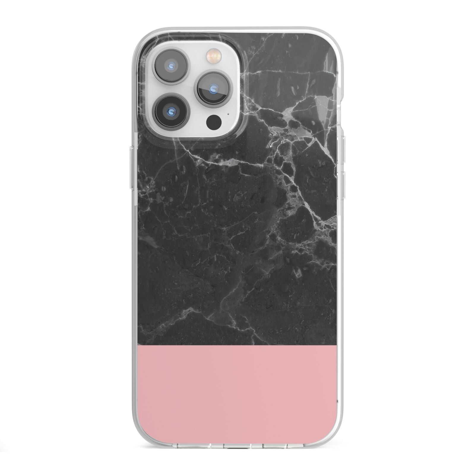 Marble Black Pink iPhone 13 Pro Max TPU Impact Case with White Edges