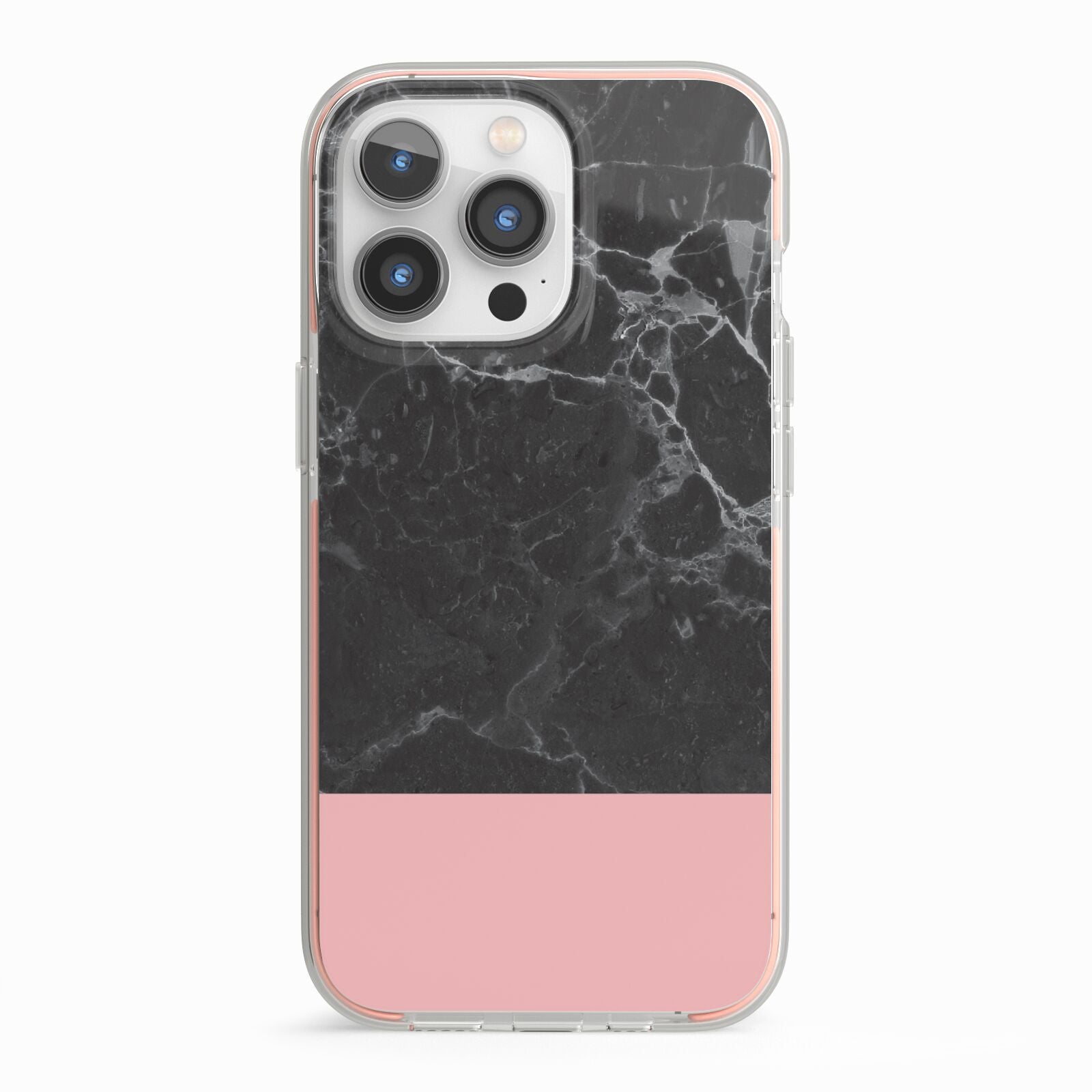 Marble Black Pink iPhone 13 Pro TPU Impact Case with Pink Edges