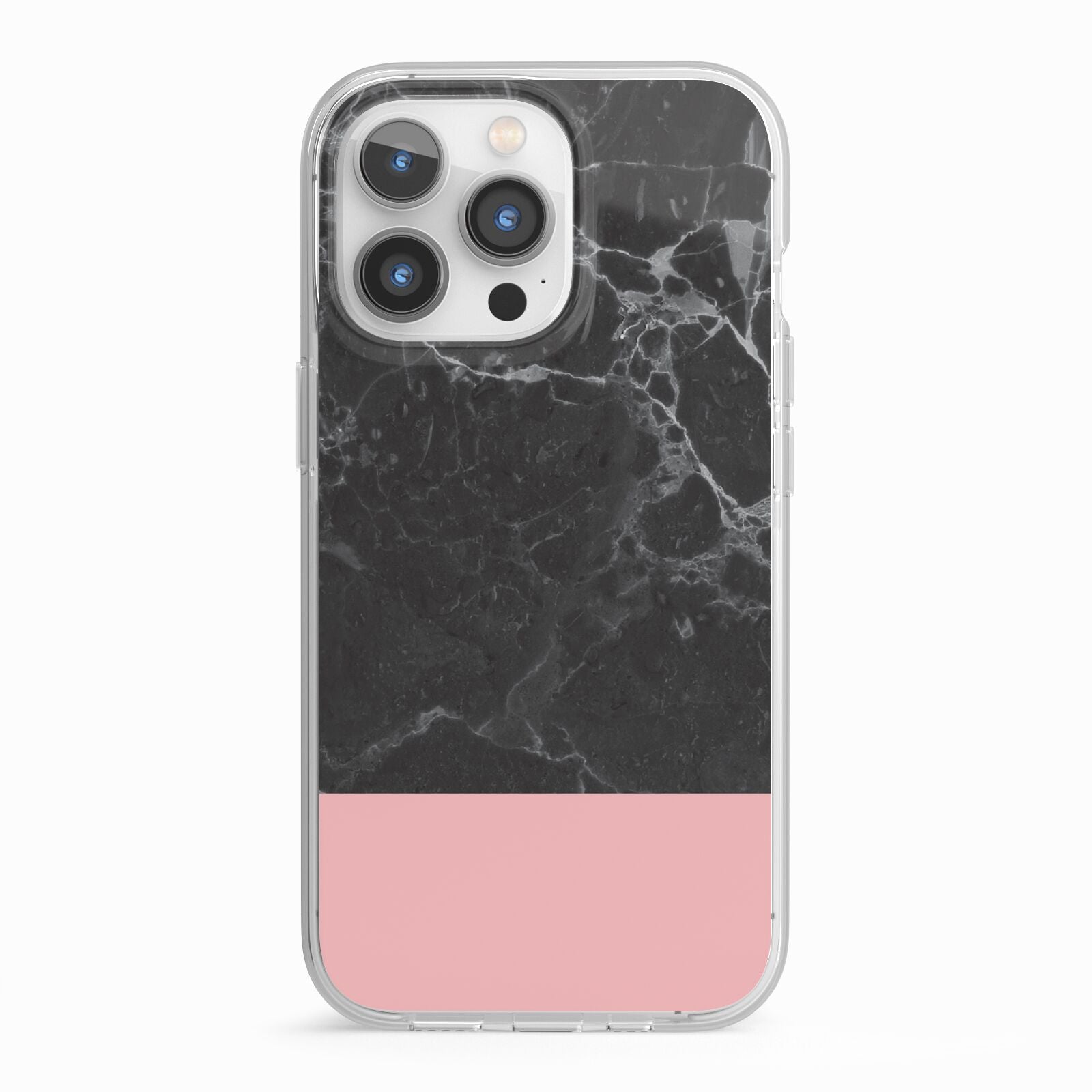Marble Black Pink iPhone 13 Pro TPU Impact Case with White Edges