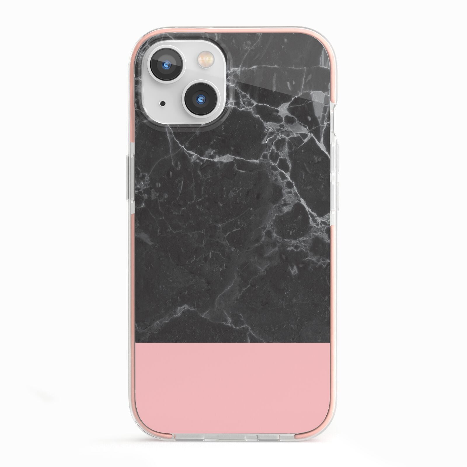 Marble Black Pink iPhone 13 TPU Impact Case with Pink Edges