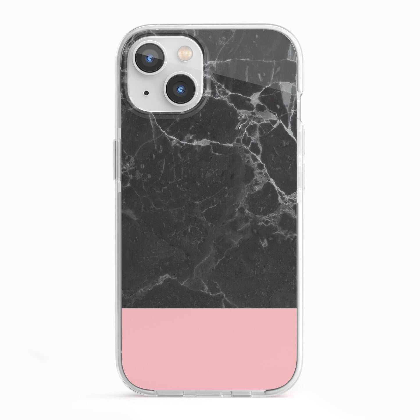 Marble Black Pink iPhone 13 TPU Impact Case with White Edges