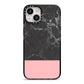 Marble Black Pink iPhone 14 Black Impact Case on Silver phone
