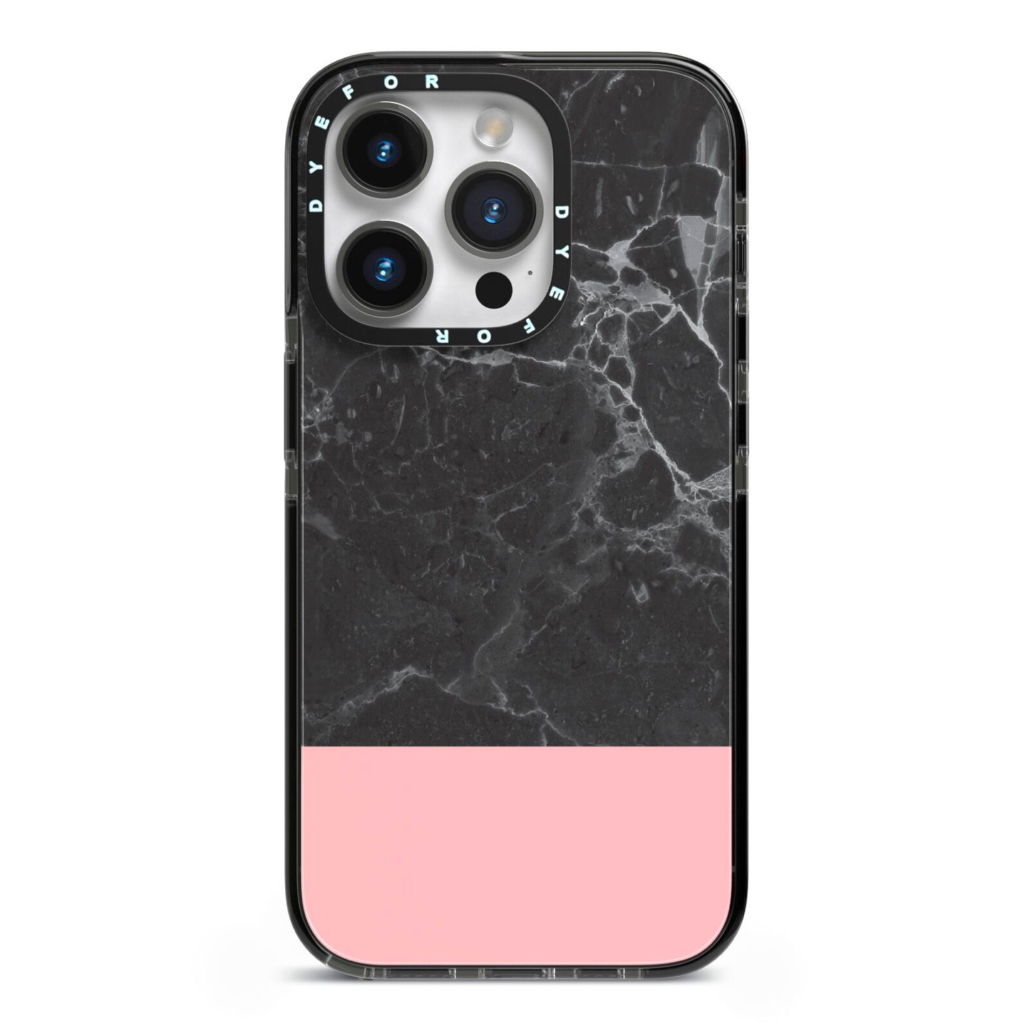Marble Black Pink iPhone 14 Pro Black Impact Case on Silver phone
