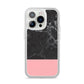 Marble Black Pink iPhone 14 Pro Clear Tough Case Silver